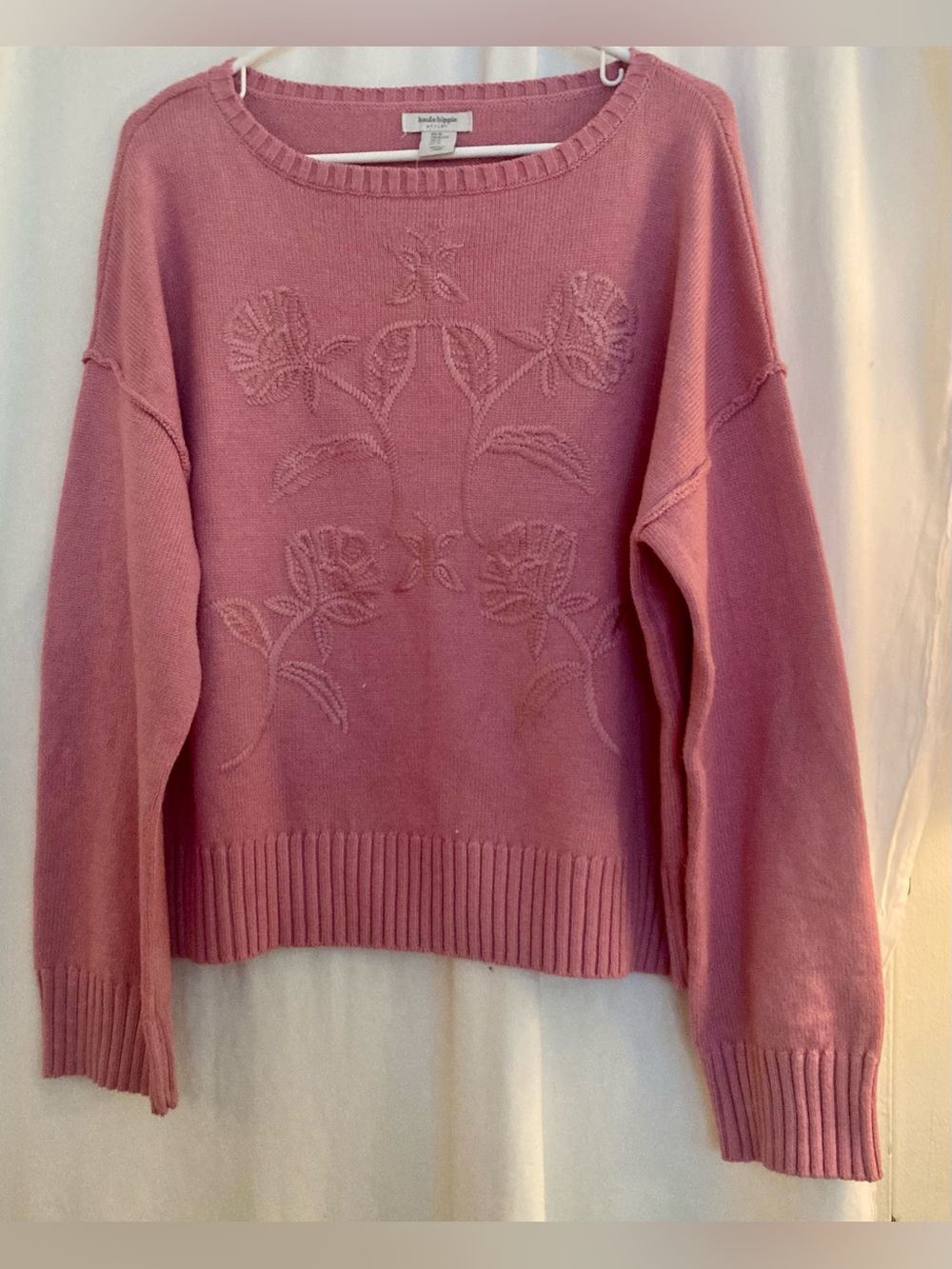 Haute Hippie Dusty Rose Floral Crewneck Sweater Size XL
